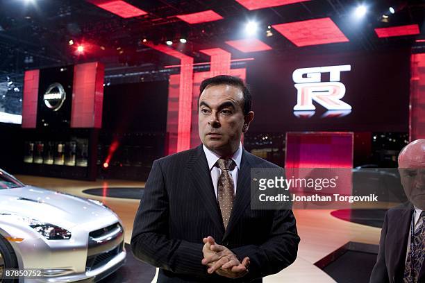 Carlos Ghosn, CEO of Nissan and Renault at the Los Angeles auto show presenting the GT-R Nissan car for the first time in the US November 14, 2007 in...