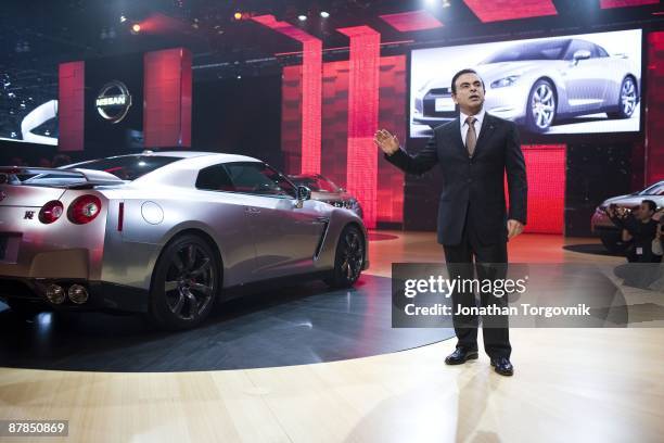 Carlos Ghosn, CEO of Nissan and Renault at the Los Angeles auto show presenting the GT-R Nissan car for the first time in the US November 14, 2007 in...