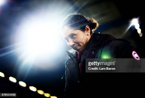 Steffi Jones head coach of Germany before the Germany v France Women's International Friendly match at Schueco Arena on November 24, 2017 in...