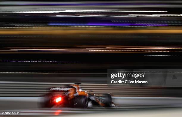 Fernando Alonso of Spain driving the McLaren Honda Formula 1 Team McLaren MCL32 on track during practice for the Abu Dhabi Formula One Grand Prix at...