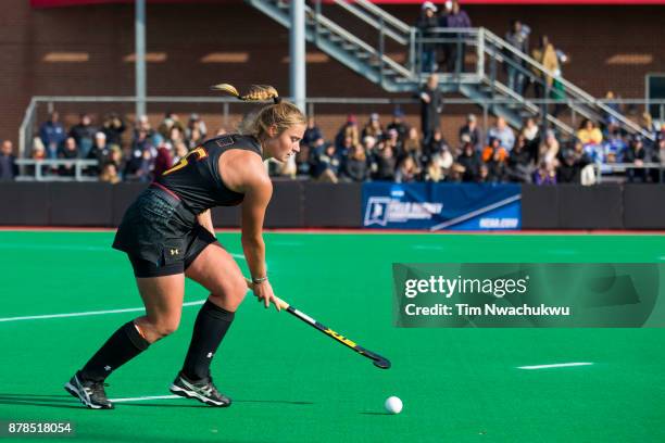 Bodil Keus of the University of Maryland dribbles the ball during the Division I Women's Field Hockey Championship held at Trager Stadium on November...