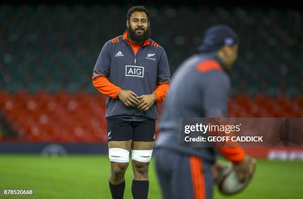 New Zealand's Patrick Tuipulotu attends a training session at the Principality Stadium in Cardiff, south Wales on November 24 the eve of the their...