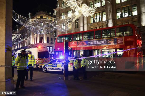 Police set up a cordon on Regent Street and Oxford Circus underground station on November 24, 2017 in London, England. Police are responding to...