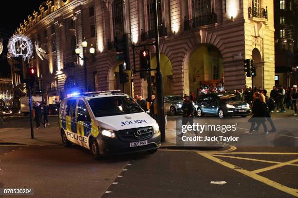 Police response vehicle seen near Piccadilly Circus on November 24, 2017 in London, England. Police earlier responded to reports of an incident at...