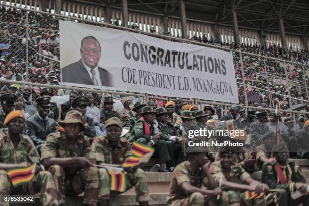 The image of the new president Emmerson Mnangagwa behind some of the military who are waiting for him to come to Harare International Stadium in...