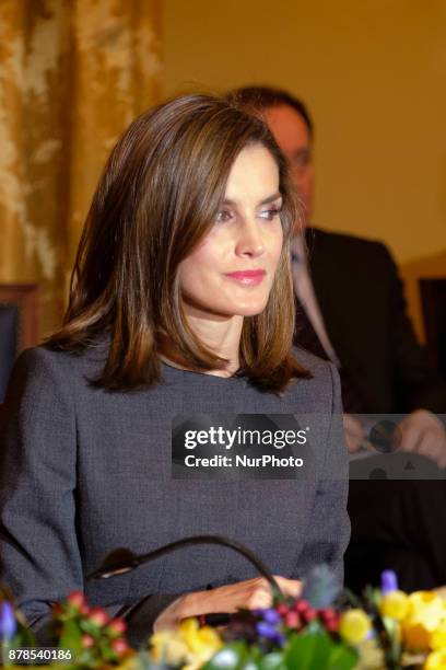 Queen Letizia of Spain attends a meeting at the National Library on November 24, 2017 in Madrid, Spain.