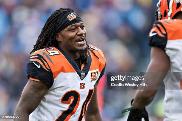 Adam Jones of the Cincinnati Bengals on the sidelines during a game against the Tennessee Titans at Nissan Stadium on November 12, 2017 in Nashville,...