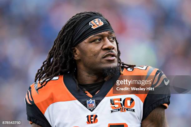 Adam Jones of the Cincinnati Bengals on the sidelines during a game against the Tennessee Titans at Nissan Stadium on November 12, 2017 in Nashville,...