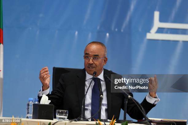 Minister of the Interior Noureddine Bedoui presents the official results of the local elections at the CIC conference center in Algiers on November...