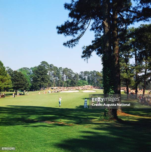 Masters Champion Bob Goalby hits from the seventh fairway during the 1968 Masters Tournament at Augusta National Golf Club in April 1968 in Augusta,...