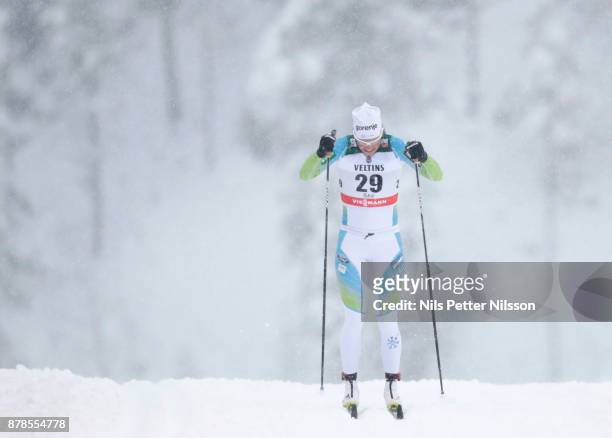 Katja Visnar of Slovenia during the cross country sprint qualification during the FIS World Cup Ruka Nordic season opening at Ruka Stadium on...