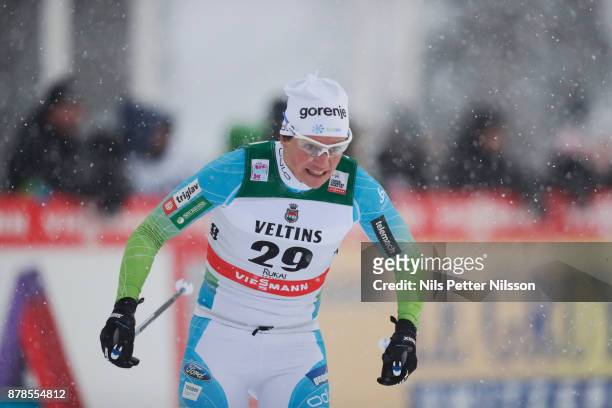 Katja Visnar of Slovenia during the cross country sprint qualification during the FIS World Cup Ruka Nordic season opening at Ruka Stadium on...
