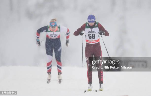 Anna Nechaevskaya of Russia during the cross country sprint qualification during the FIS World Cup Ruka Nordic season opening at Ruka Stadium on...