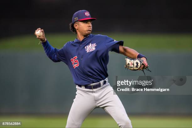 Rece Hinds of the USA Baseball 18U National Team during the national team trials on August 24, 2017 at Target Field in Minneapolis, Minnesota.