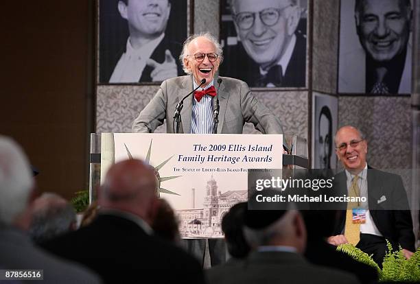 Dr. Eric R. Kandel addresses the audience after being honored during the 8th Annual Ellis Island Family Heritage Awards on Ellis Island on May 19,...
