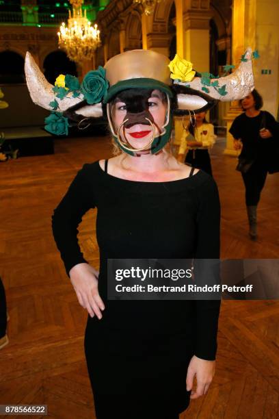 Catherinette of "Lycee Gustave Feuillet" attends Maisons de Couture of Paris Celebrate Sainte-Catherine at Mairie de Paris on November 24, 2017 in...