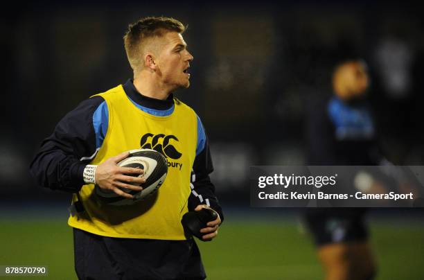 Cardiff Blues' Gareth Anscombe during the pre match warm up during the Guinness Pro14 Round 9 match between Cardiff Blues and Connacht Rugby at...