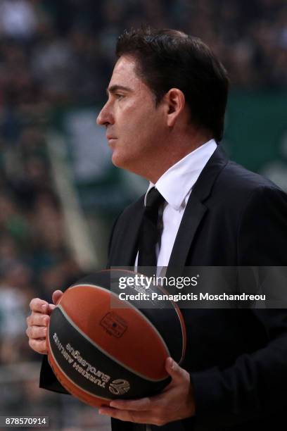 Xavi Pascual, Head Coach of Panathinaikos Superfoods Athens react during the 2017/2018 Turkish Airlines EuroLeague Regular Season Round 9 game...