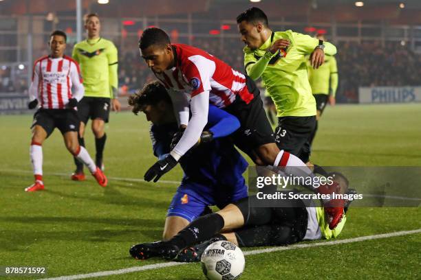 Rody de Boer of Telstar, Toine van Huizen of Telstar, Jurich Carolina of PSV U23, Anass Najah of Telstar during the Dutch Eredivisie match between...