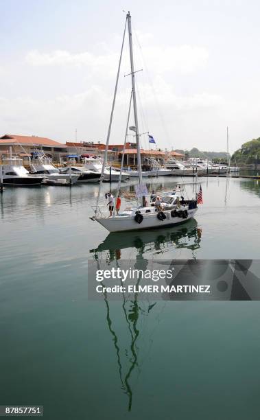 Zac Sunderland sails his sailboat "Intrepid" after crossing the Miraflores locks in the Panama Canal on May 19, 2009. Sanderland left California on...