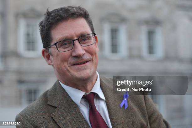 The Leader of the Irish Green Party, Eamon Ryan TD, speaks to the media outside Leinster House in Dublin. In Dublin, Ireland, on Friday, 24 November...