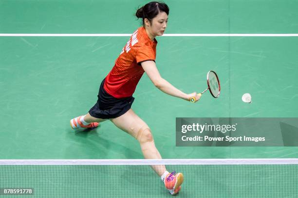 Minatsu Mitani of Japan competess against Carolina Marin of Spain during their women singles round 32 match of the BWF Hong Kong Open Super Series...