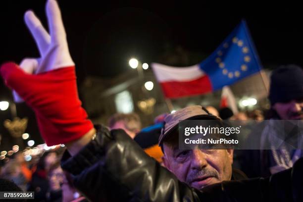 Protester during protest against new Court's law in Warsaw on July 16, 2017.