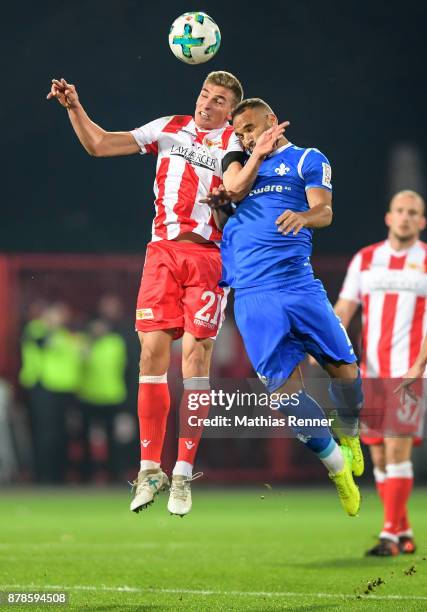Grischa Proemel of 1.FC Union Berlin and Terrence Boyd of SV Darmstadt 98 during the Second Bundesliga match between Union Berlin and SC Darmstadt 98...