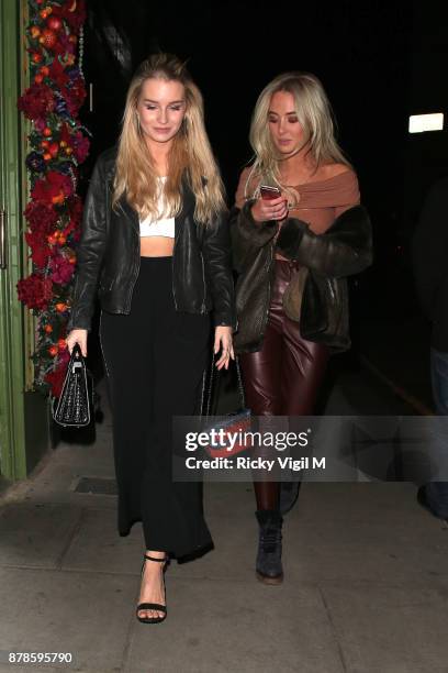 Lottie Moss and Nicola Hughes seen on a night out at Kiru restaurant on November 24, 2017 in London, England.