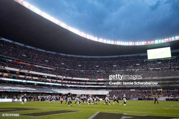 The New England Patriots take on the Oakland Raiders at Estadio Azteca on November 19, 2017 in Mexico City, Mexico.