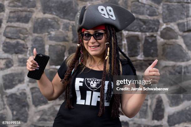 Fans prepare for the game between the New England Patriots and the Oakland Raiders at Estadio Azteca on November 19, 2017 in Mexico City, Mexico.