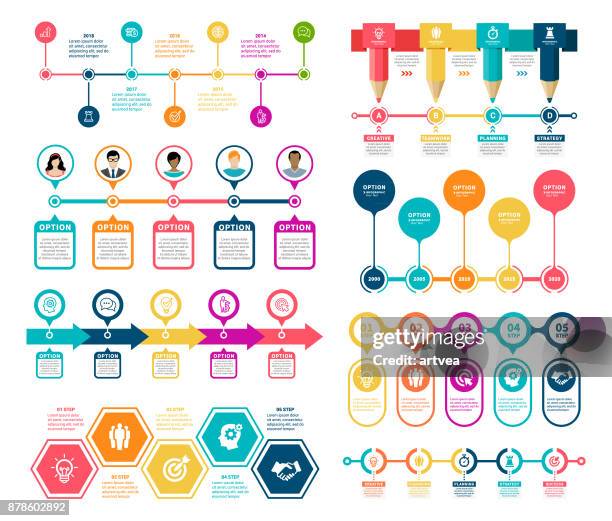 ilustraciones, imágenes clip art, dibujos animados e iconos de stock de elementos de infografía de la línea de tiempo - fecha escrita