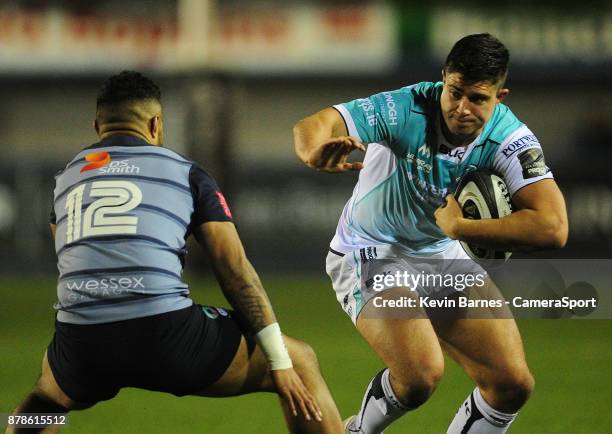 Connacht's Dave Heffernan under pressure from Cardiff Blues' Willis Halaholo during the Guinness Pro14 Round 9 match between Cardiff Blues and...