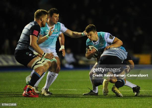 Connacht's Thomas Farrell is tackled by Cardiff Blues' Olly Robinson during the Guinness Pro14 Round 9 match between Cardiff Blues and Connacht Rugby...