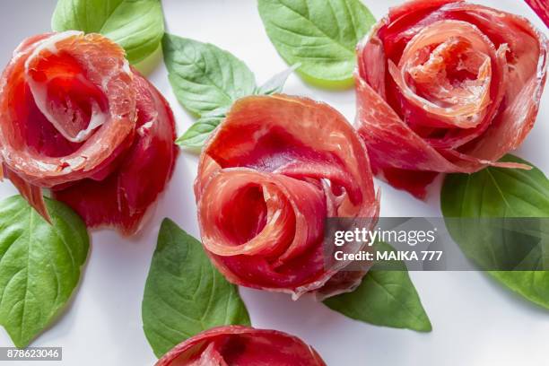 serrano ham roses - serrano ham stock pictures, royalty-free photos & images