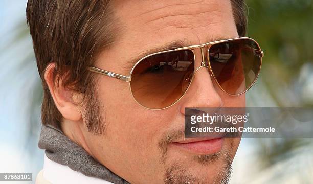 Actor Brad Pitt attends the Inglourious Basterds Photocall held at the Palais Des Festivals during the 62nd International Cannes Film Festival on May...