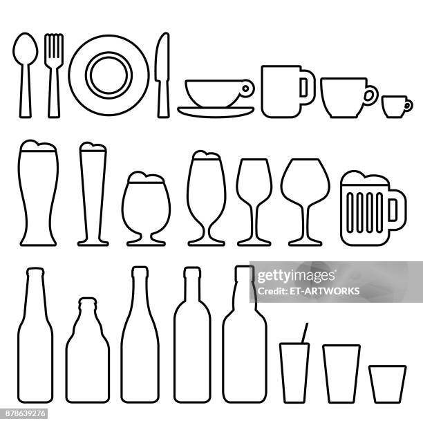 stockillustraties, clipart, cartoons en iconen met eten en drinken pictogrammen - drink can