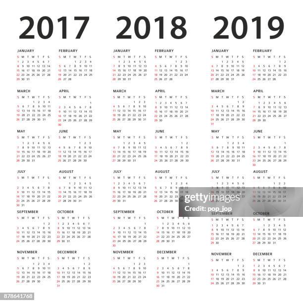 ilustrações de stock, clip art, desenhos animados e ícones de simple calendar template - 2017, 2018 and 2019 years - calendar 2017