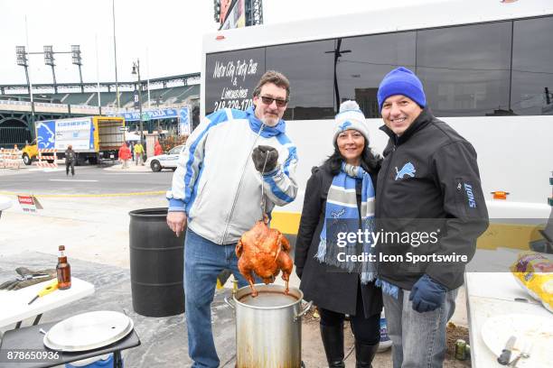 Deep fried turkey is the popular tailgating meal of fans on Thanksgiving Day prior to the Detroit Lions game versus the Minnesota Vikings on Thursday...