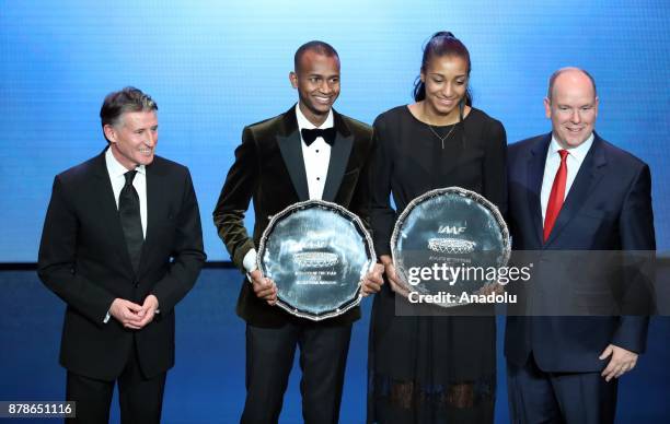 President Sebastian Coe, Male Athlete of the Year Mutaz Essa Barshim of Qatar, female athlete of the year Nafissatou Thiam of Belgium and Prince of...