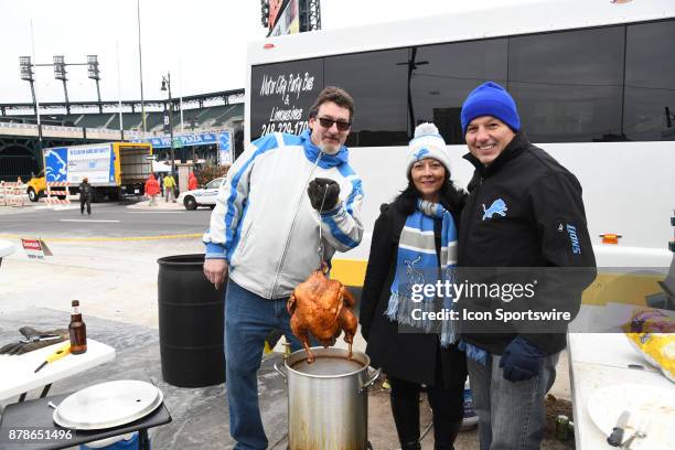 Deep fried turkey is the popular tailgating meal of fans on Thanksgiving Day prior to the Detroit Lions game versus the Minnesota Vikings on Thursday...