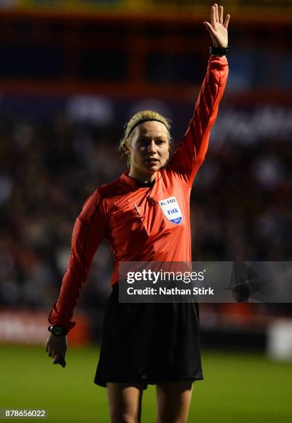 Referee Ewa Augustyn during the FIFA Women's World Cup Qualifier between England and Bosnia at Banks' Stadium on November 24, 2017 in Walsall,...