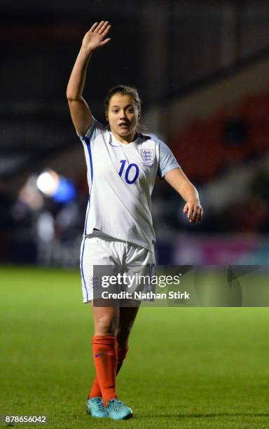 Francesca Kirby of England appeals for a corner during the FIFA Women's World Cup Qualifier between England and Bosnia at Banks' Stadium on November...