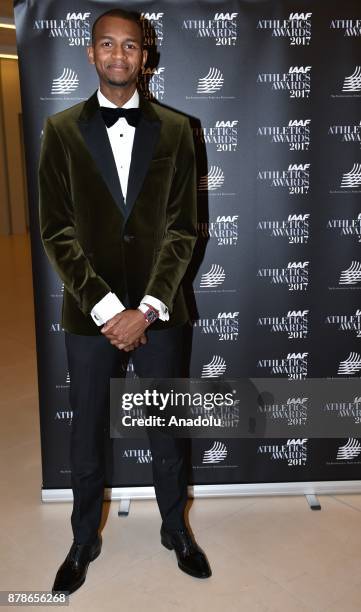 Mutaz Essa Barshim of Qatar poses as he arrives the IAAF Athletics Awards 2017 ceremony in Monaco, Monaco on November 24, 2017.