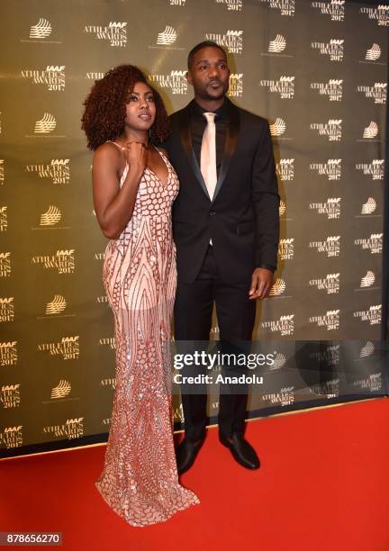 Justin Gatlin of the US pose as they arrive the IAAF Athletics Awards 2017 ceremony in Monaco, Monaco on November 24, 2017.