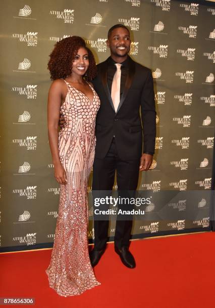 Justin Gatlin of the US pose as they arrive the IAAF Athletics Awards 2017 ceremony in Monaco, Monaco on November 24, 2017.