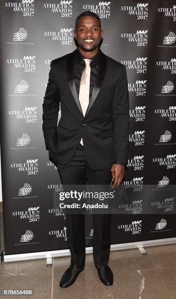 Justin Gatlin of the US poses as he arrives the IAAF Athletics Awards 2017 ceremony in Monaco, Monaco on November 24, 2017.