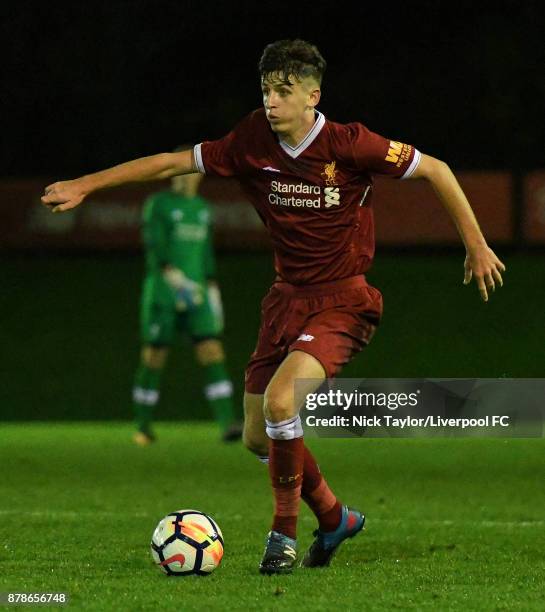 Anthony Glennon of Liverpool in action during the Liverpool v Sunderland U18 Premier League game at The Kirkby Academy on November 24, 2017 in...