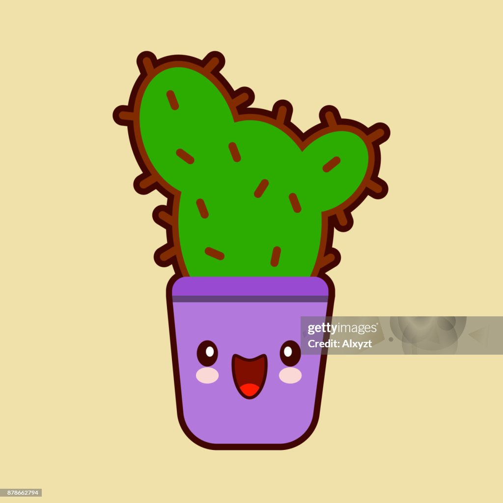 Icono De Cactus De Dibujos Animados Lindo Con Cara Divertida En Carácter De  Planta Maceta Kawaii Diseño Vector Plano Ilustración de stock - Getty Images