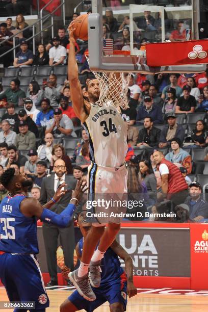 Brandan Wright of the Memphis Grizzlies shoots the ball against the LA Clippers on November 4, 2017 at STAPLES Center in Los Angeles, California....